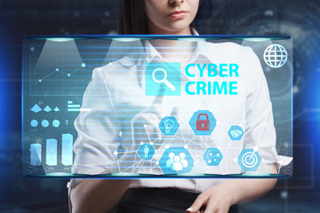 The concept of business, technology, the Internet and the network. A young entrepreneur working on a virtual screen of the future and sees the inscription: Cyber crime