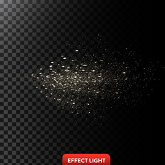 Wall Mural - Vector illustration of a flow of sparkling golden sparks, glowing particles on a translucent dark background. Design element