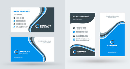 Wall Mural - Double-sided creative business card template. Portrait and landscape orientation. Horizontal and vertical layout. Vector illustration