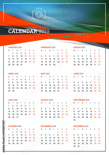 Vector Calendar Poster A3 Size For 19 Year Week Starts On Monday Stationery Design Template With Abstract Background And Place For Photo Buy This Stock Vector And Explore Similar Vectors At
