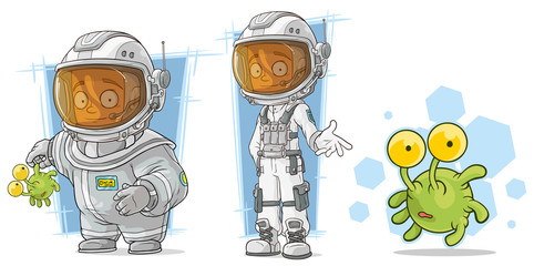 Cartoon spaceman with alien character vector set