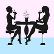© Suisig - Silhouettes of two women drinking tea or coffee