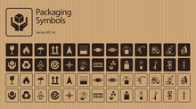 A Set Of Packaging Symbols On Cardboard Background