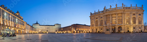 TURIN, ITALY - MARCH 14, 2017: The square Piazza Castello with the Palazzo Madama and Palazzo Reale at dusk Wallpaper Mural