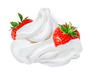 Wall Mural - Strawberry with cream   isolated on white