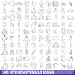 © ylivdesign - 100 kitchen utensils icons set, outline style