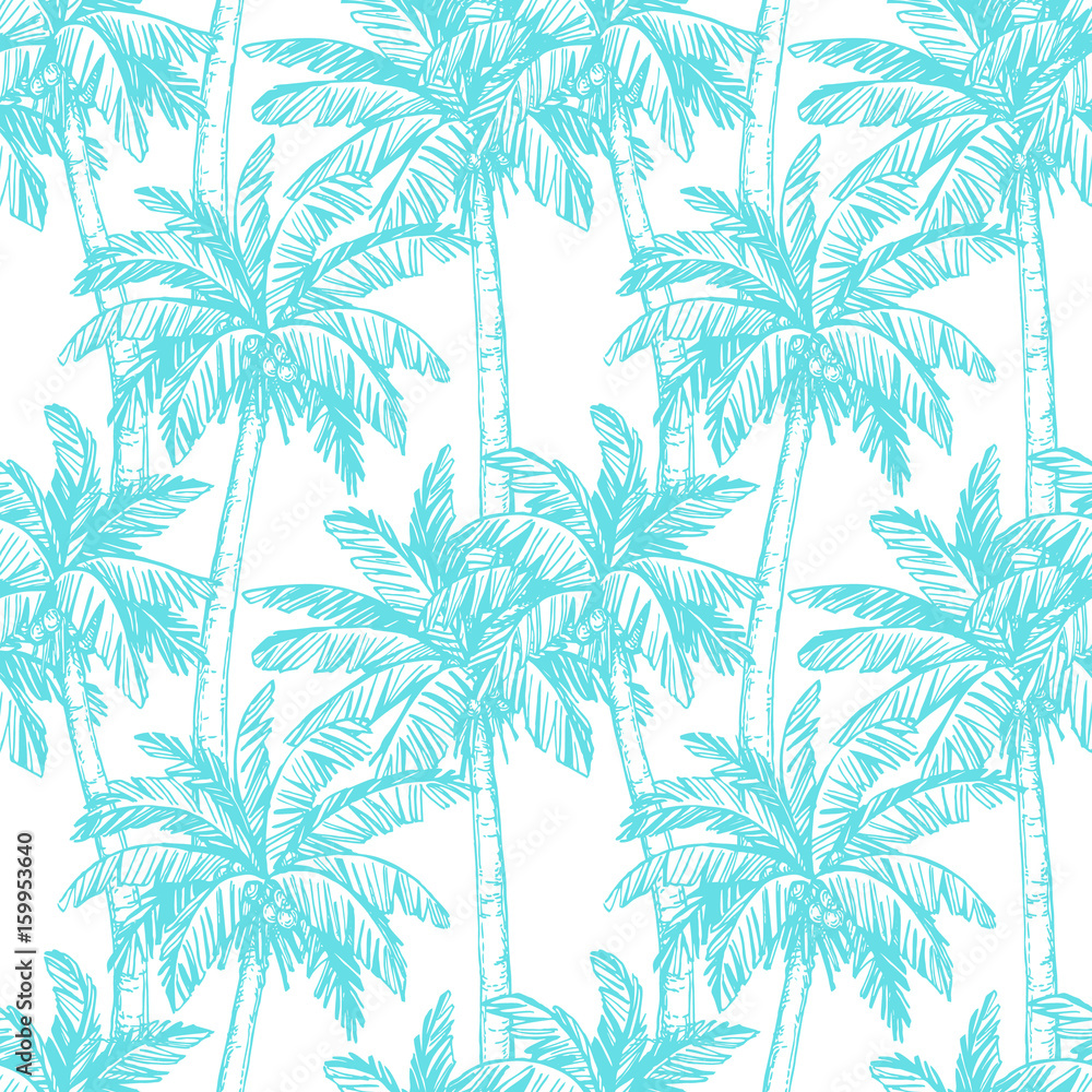 Seamless pattern with coconut palm trees Stock Vector | Adobe Stock