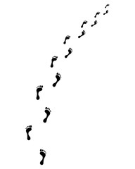 Wall Mural - Trail of human bare footsteps, turn right