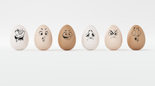 Group Of Chicken Eggs With Various Emotions