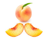 Fototapeta  - peach with two slice isolated on white background