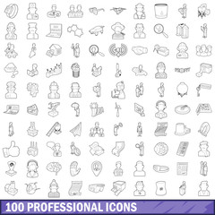 Poster - 100 professional icons set, outline style