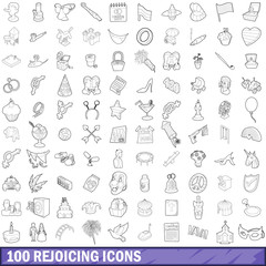 Poster - 100 rejoicing icons set, outline style