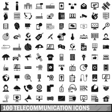 100 Telecommunication Icons Set, Simple Style 