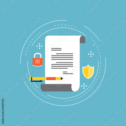 Fotomural Policy insurance, signing contract, confidential document, certificate, diploma flat vector illustration design