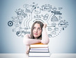 © ImageFlow - Dreamy student with a pile of books, scheme