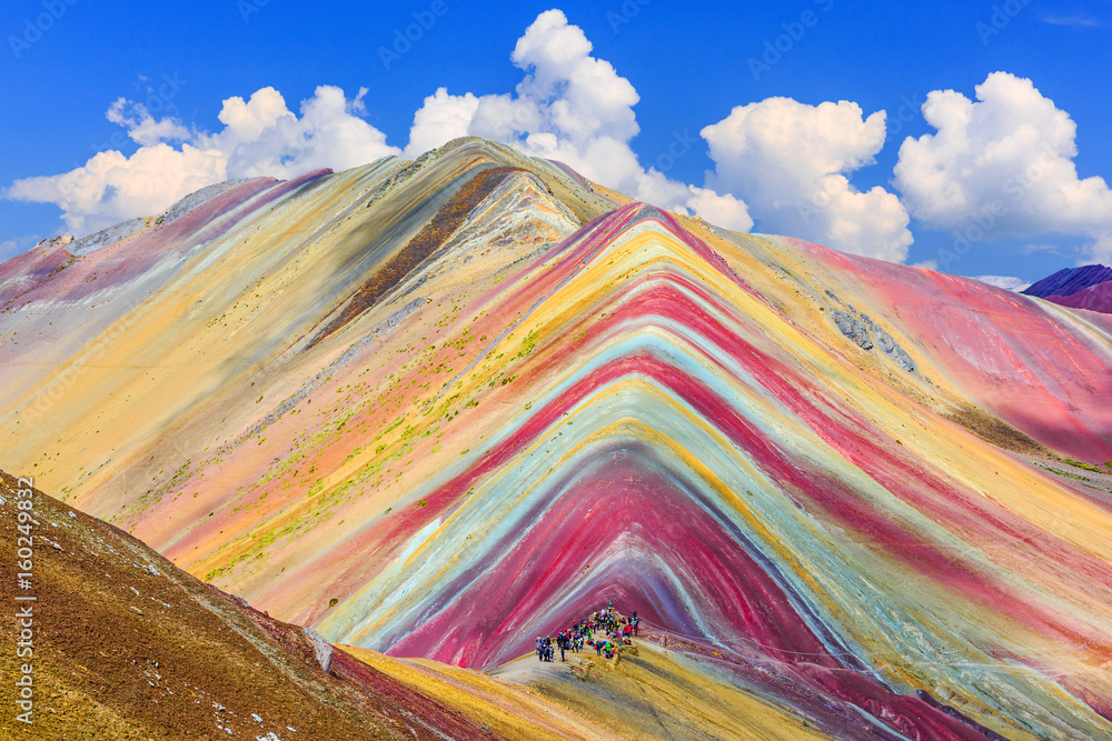 Vinicunca, Cusco Region, Peru. Montana de Siete Colores, or Rainbow Mountain. - obrazy, fototapety, plakaty 