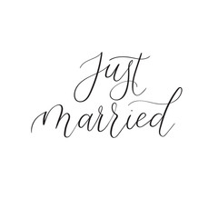 Wall Mural - just married calligraphy for wedding cards and invitation. vector illustration.