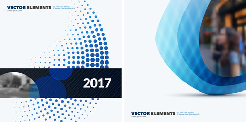 Wall Mural - Abstract vector design elements for graphic layout. Modern business background template with blue rounds, circles, dots  for tech, pharmacy, health, ecology.