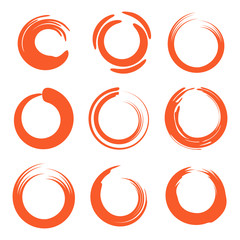 Wall Mural - Isolated abstract round shape orange color logo collection, sun logotype set, geometric circles vector illustration.