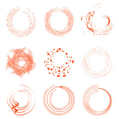 Wall Mural - Isolated abstract round shape orange color logo collection, sun logotype set, geometric circles vector illustration.