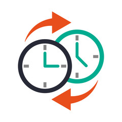 Sticker - two clocks time zone change icon image vector illustration design 