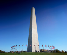 Distant View Of Washington Obelisk Encircled With Flags, Washington DC, USA.
