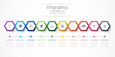  Infographic design elements for your business with 10 options, parts, steps or processes, Vector Illustration.