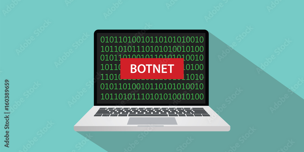 Shadowv2 Botnet botnet concept illustration with laptop comuputer and text banner on ...