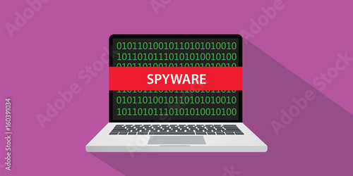 Fotomural spyware concept illustration with laptop comuputer and text banner on screen wit