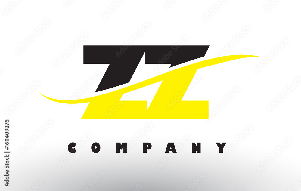 ZZ Z Black and Yellow Letter Logo with Swoosh. Stock Vector | Adobe Stock