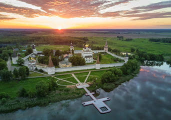 Wall Mural - Aerial view on Joseph-Volokolamsk Monastery on sunset, Moscow oblast, Russia