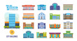 Urban buildings: salon, post, cinema, school, hotel, shop, museum, library.