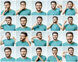 Leinwandbild Motiv Set of young man's portraits with different emotions