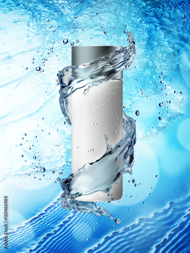 Download Cream bottle mock up in water splash on blue background. - Buy this stock illustration and ...