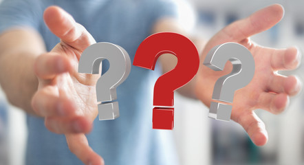 Fototapete - Businessman using 3D rendering question marks