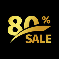 Black banner discount purchase 80 percent sale vector gold logo on a black background. Promotional business offer for buyers logotype. Eighty percentage off, discounts in the strict style coupon.