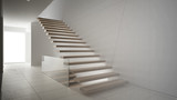 Fototapeta  - Unfinished project of modern entrance hall with wooden staircase, sketch abstract interior design