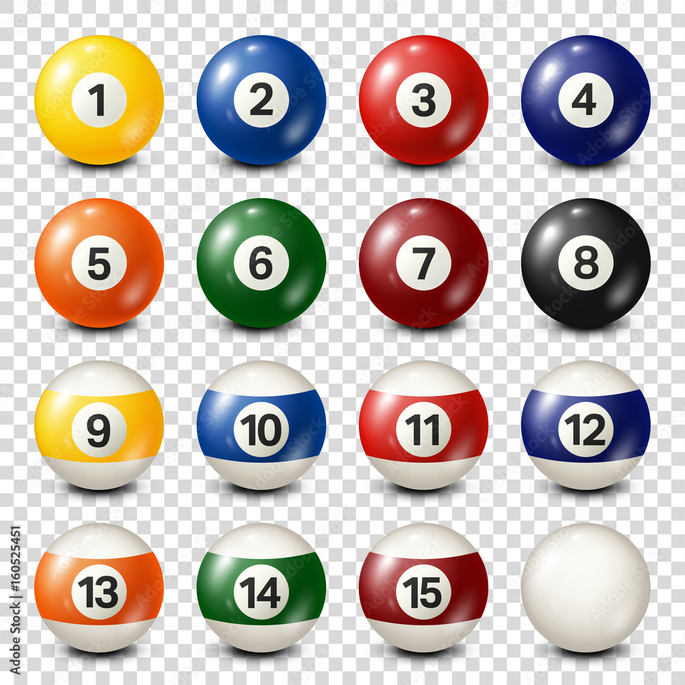 Billiard,pool balls collection. Snooker. Transparent background. Vector illustration. - obrazy, fototapety, plakaty 