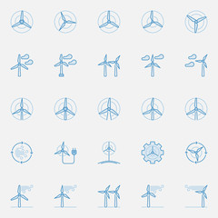 Wind turbine blue icons