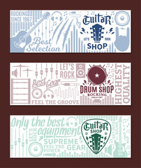 Wall Mural - Vector guitar and drum shop banner set