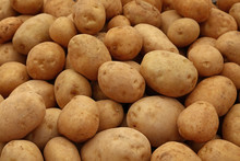 Heap Of New Potato At Retail Display Close Up