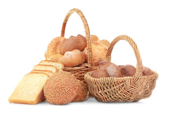 Wall Mural - Beautiful composition with wicker baskets and different bread