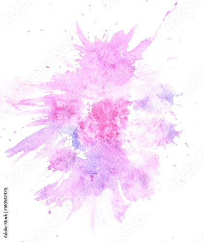 Abstract watercolor splash stain, hand drawn colorful pink and purple ...