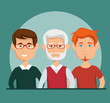 Men of different age over teal background vector illustration