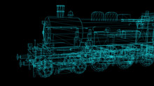 3d Rendering - Wire Frame Model Of Train Hologram In Motion..