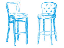 Two Bar Chair Isolated On White Background.  Vector Illustration In A Sketch Style.