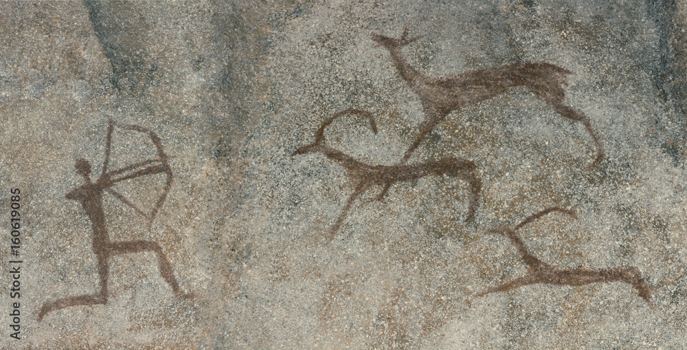 Drawings In A Cave On A Wall A Rock Painted By A Caveman Ancient Man 