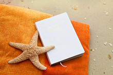 Bible At The Beach With Copy Space