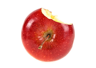 Bitten red apple on a white background