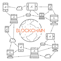 Wall Mural - vector line web concept for blockchain